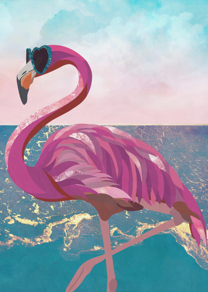 Flamingo geht zum Strand | Leinwand-Bilder