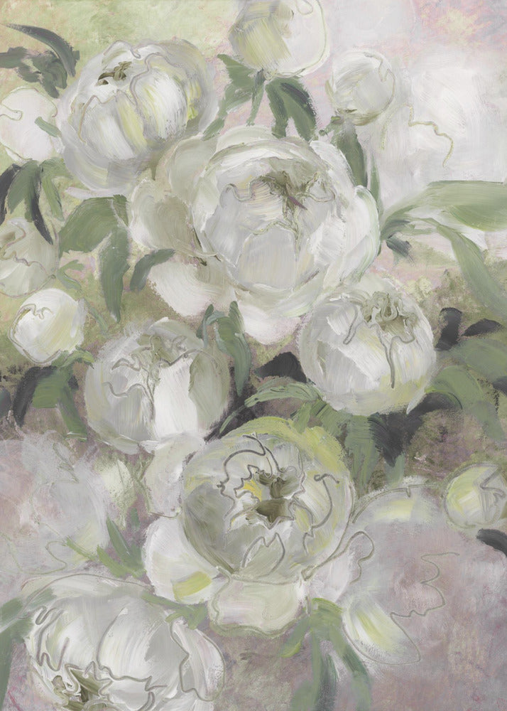 Tristi fiori pittorici in verde | Stampe su Tela