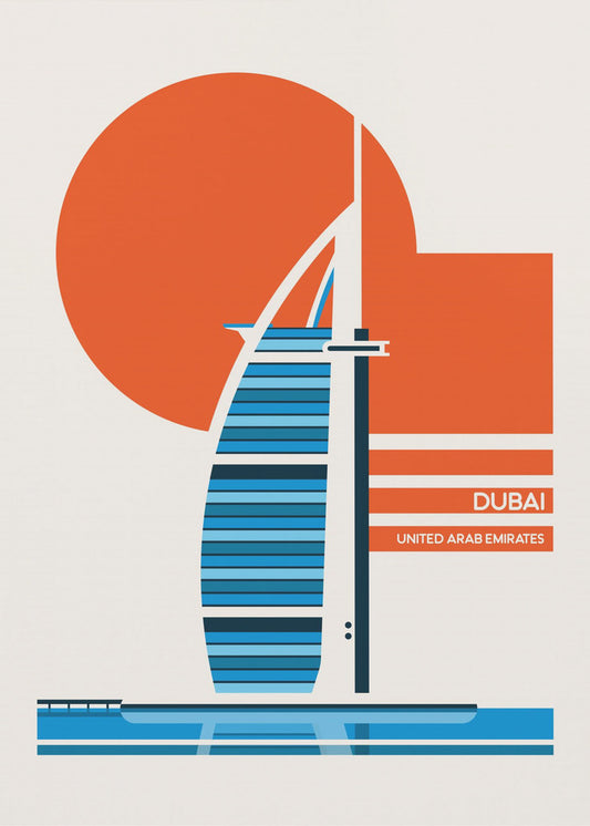 Impression de voyage rétro minimaliste Dubaï Burj Al Arab | Tableaux sur Toile