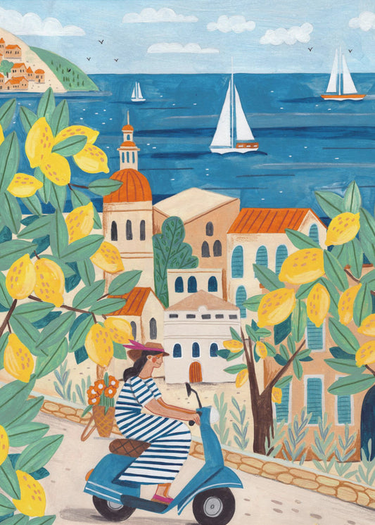 Viajar Posters  - Impresiones de Arte Mujer en la costa de Amalfi, Italia | Posters  - Impresiones de Arte