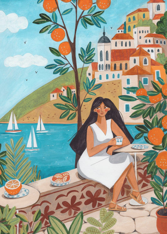 Viajar Posters  - Impresiones de Arte mujer en la costa mediterránea | Posters  - Impresiones de Arte