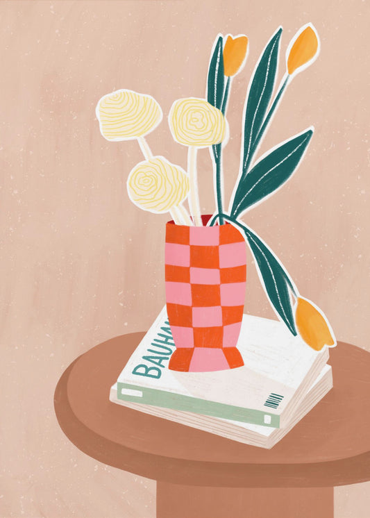 Flower With a Checkered Red Vase | Poster