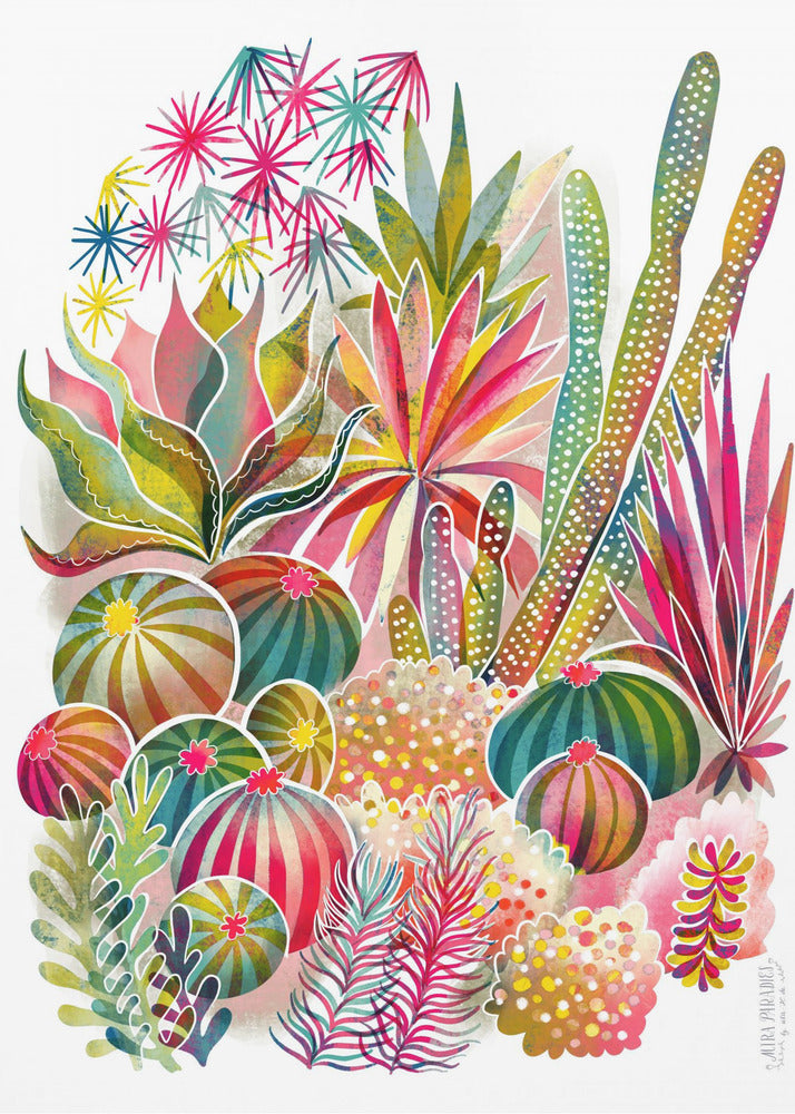 Giardino di cactus e piante grasse fiorite | Stampe su Tela