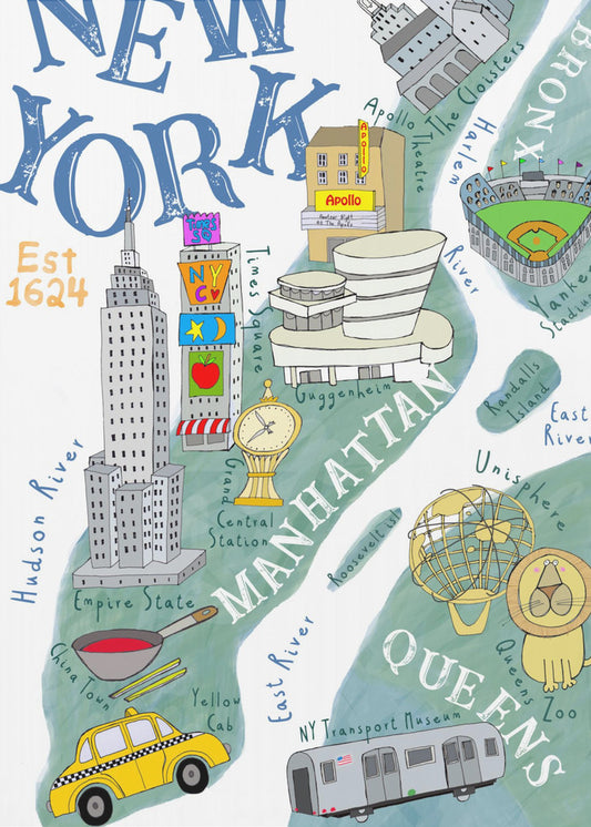 Carte illustrée de New York par l'artiste Carla Daly | Tableaux sur Toile