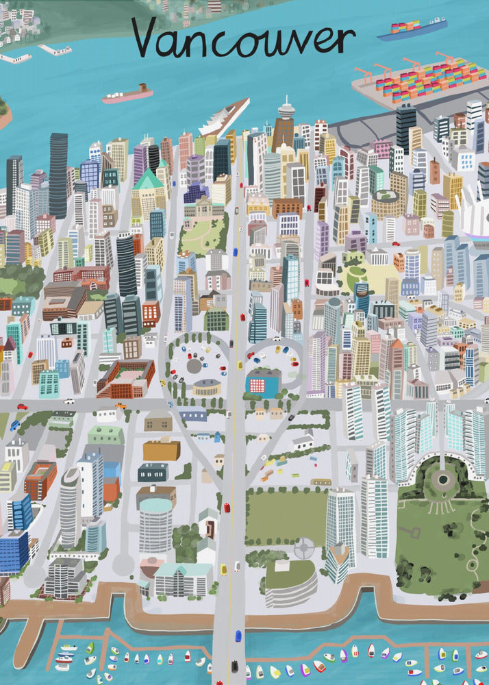 Vue sur la ville de Vancouver par l'artiste Carla Daly | Tableaux sur Toile
