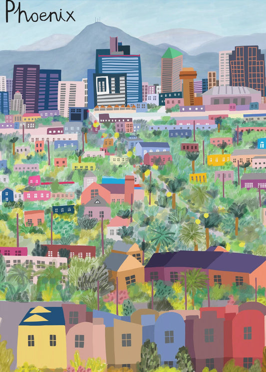Vue sur Phoenix Arizona Illustré par l'artiste Carla Daly | Tableaux sur Toile