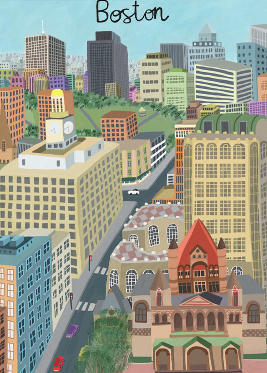 L'église Trinity et le panorama urbain de Boston par l'artiste Carla Daly | Tableaux sur Toile