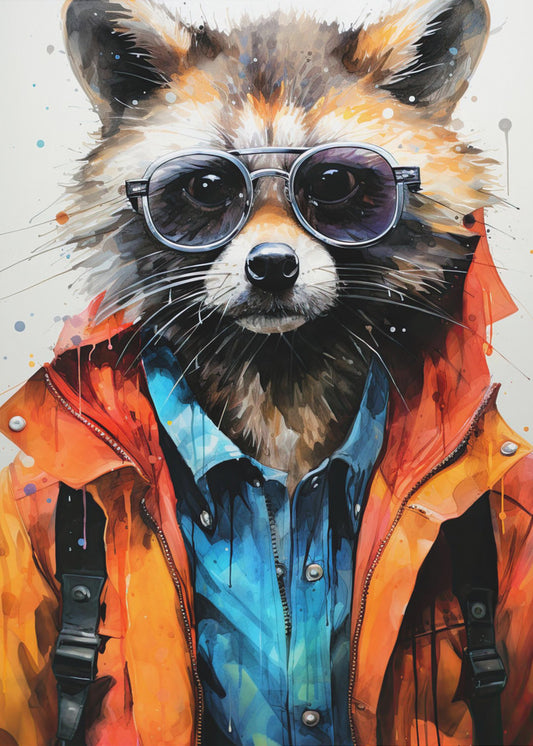 Tvättbjörn hipster akvarell djurkonst | Poster
