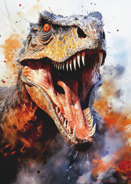 Utahraptor dinosaurie akvarell djurkonst poster |