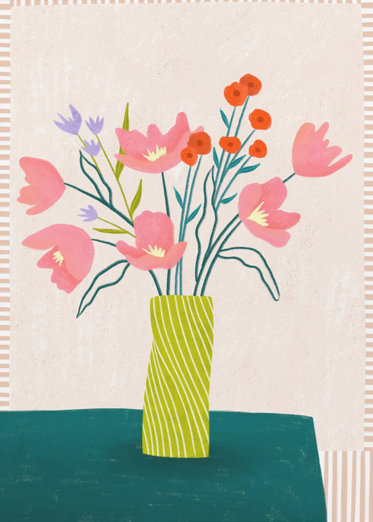 Colorful Blossoms in Stripes | Poster