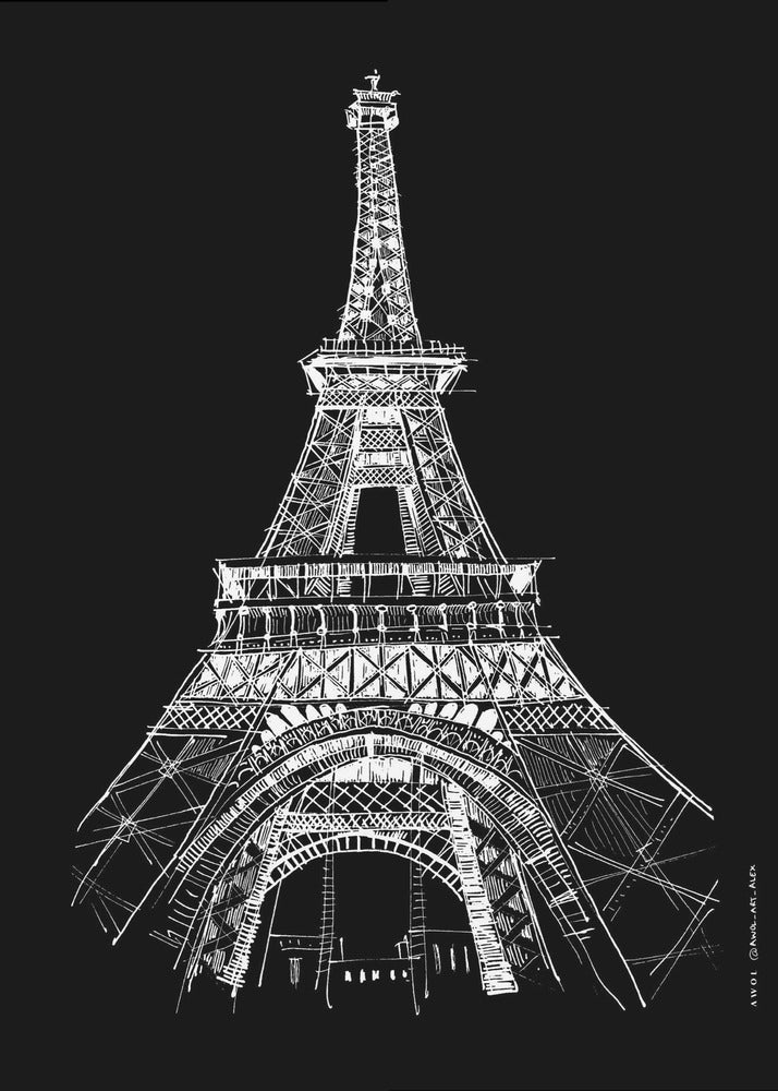 Eiffel-tornin arkkitehtoninen piirustus, Pariisin kaupungin taidevedos | Canvastaulut