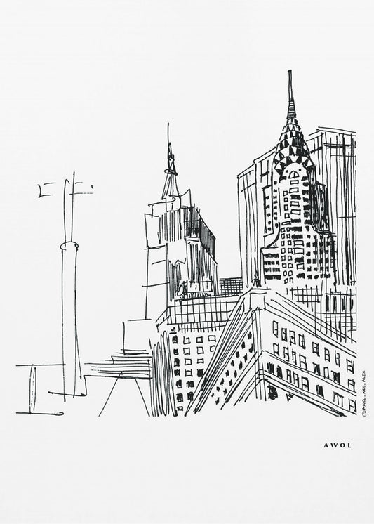 New York City-teckning, konsttryck av ikoniska Manhattan-skyskrapor | Canvas