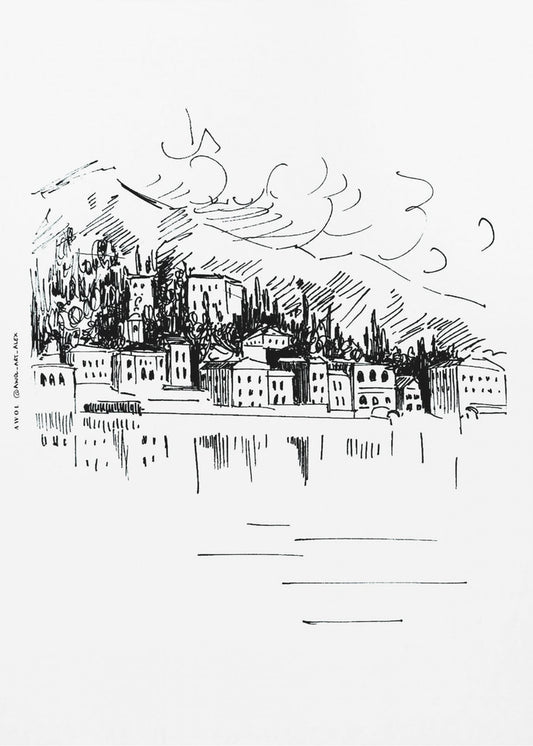 Italienskt landskapstryck, Comosjön Milano-teckning | Canvas