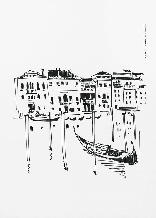 Venedigs kanal Grande med gondol, Italien resekonsttryck | Canvas