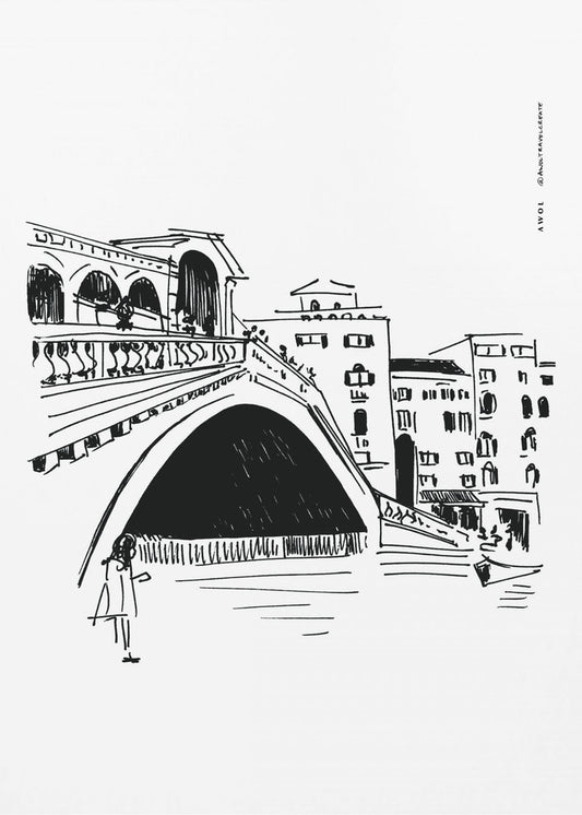 Rialtobron, Venedig-illustration, Italiensk stadskonsttryck | Canvas