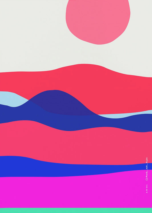 Minimalistiskt havskonsttryck med soluppgång över abstrakt hav, nautiskt konsttryck | Canvas