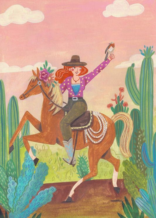 Cowgirl på häst i öknen | Canvas