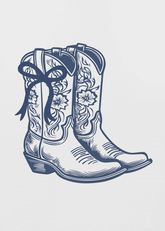 Stivali da cowgirl blu navy con fiocco | Stampe su Tela