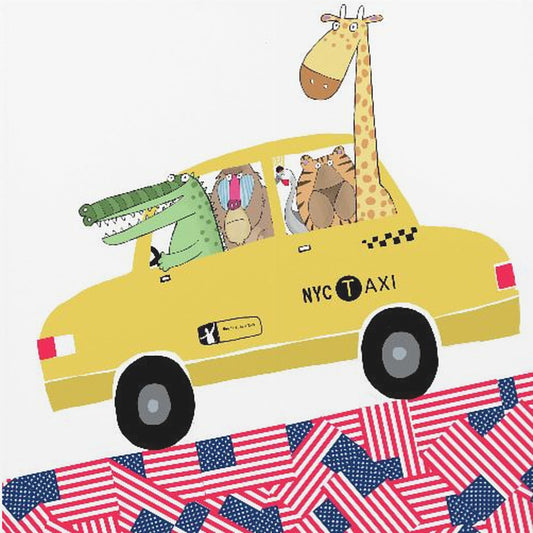 Animaux amusants dans un taxi jaune de New York par l'artiste Carla Daly | Tableaux sur Toile